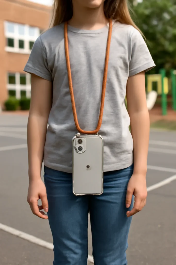 Elementary school cell phone necklace case