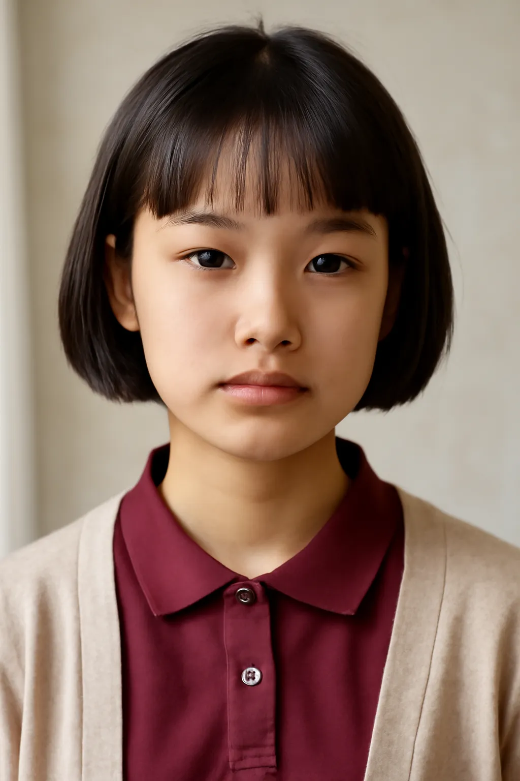 Middle school student short bangs