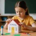 Elementary school student making school