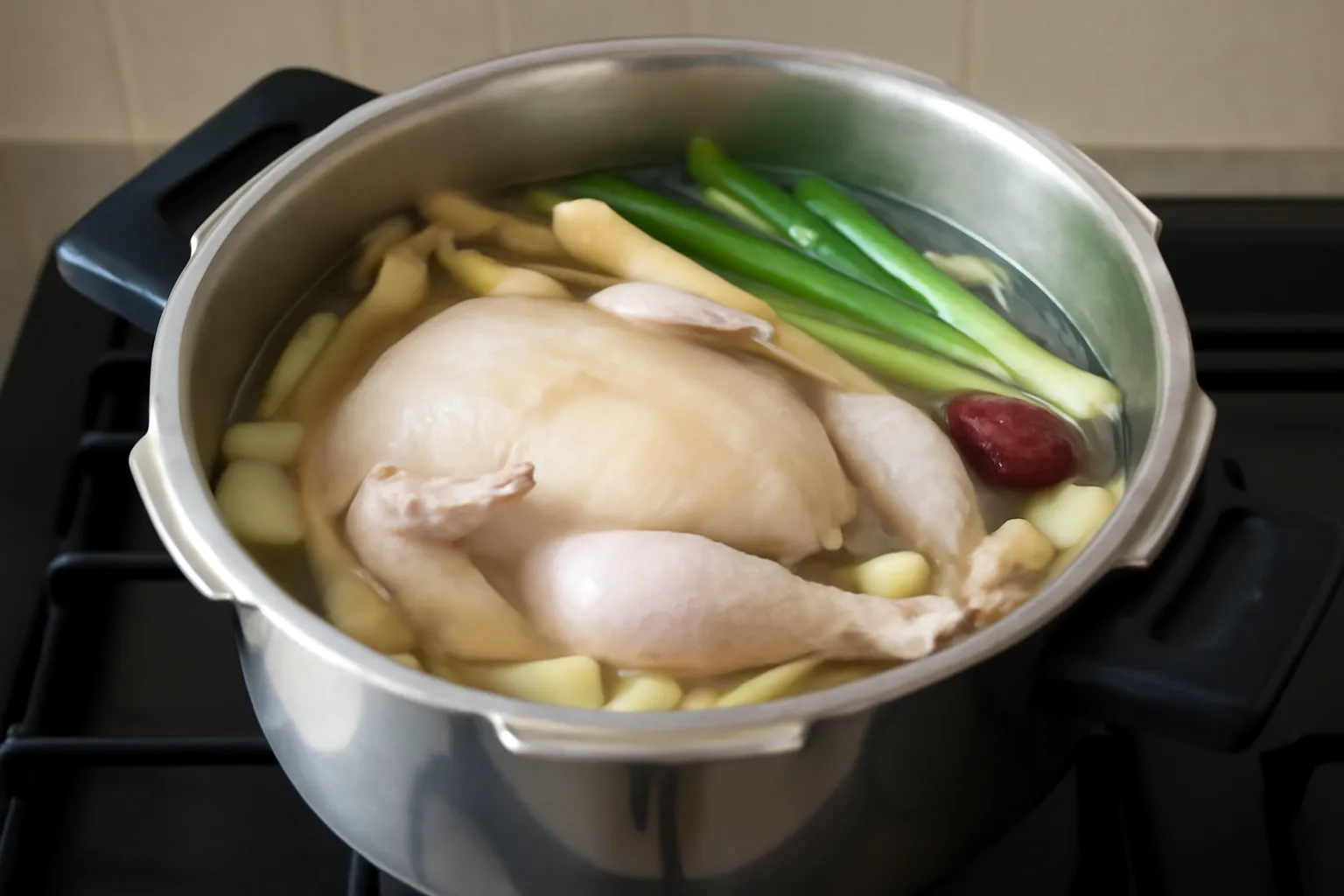 Making a pressure cooker samgyetang