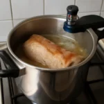 Pressure cooker and meat pork crisis time to boil