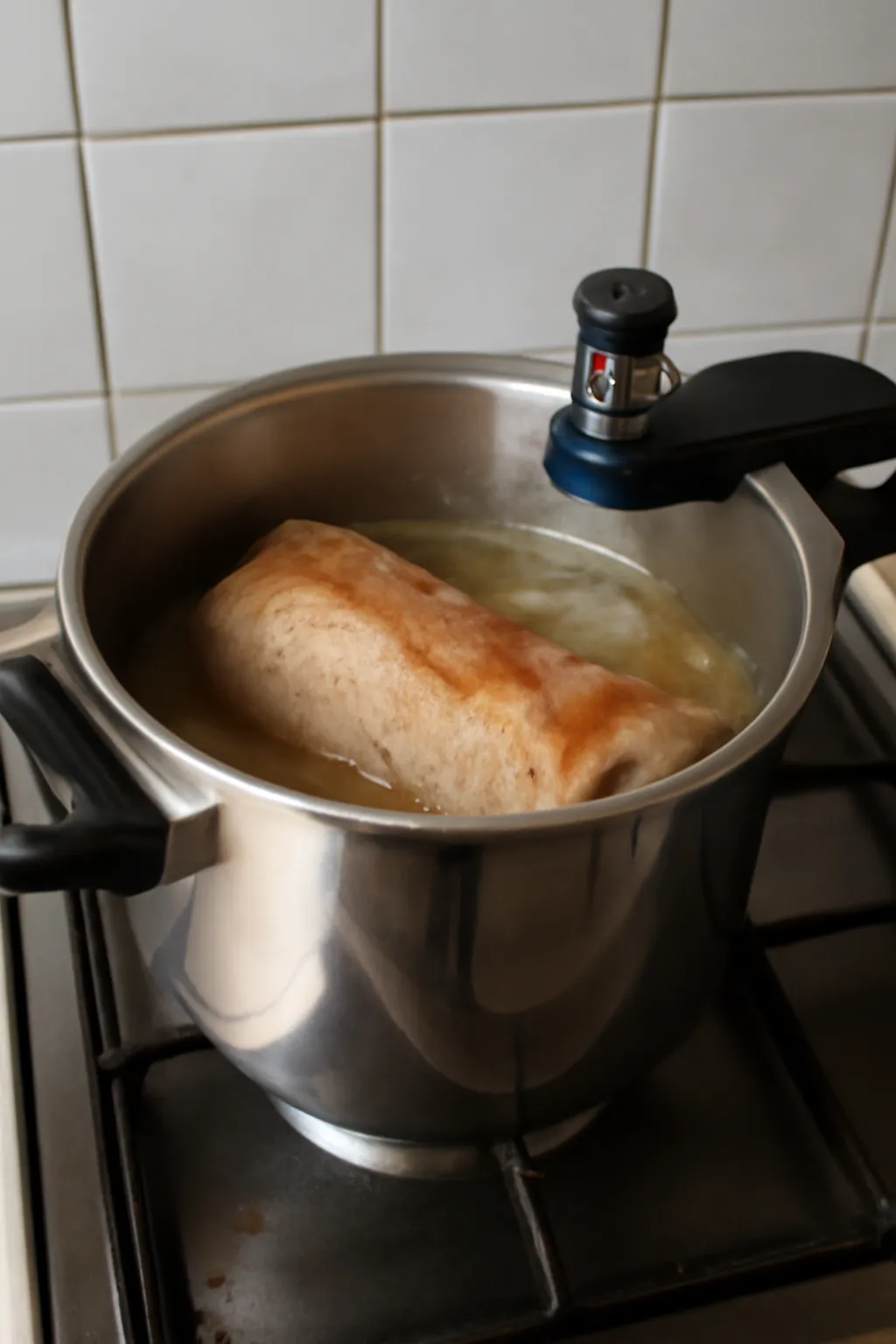 Pressure cooker and meat pork crisis time to boil