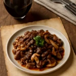 Red wine mushroom bulgogi and old paper