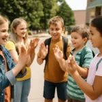 Elementary school students at the same time