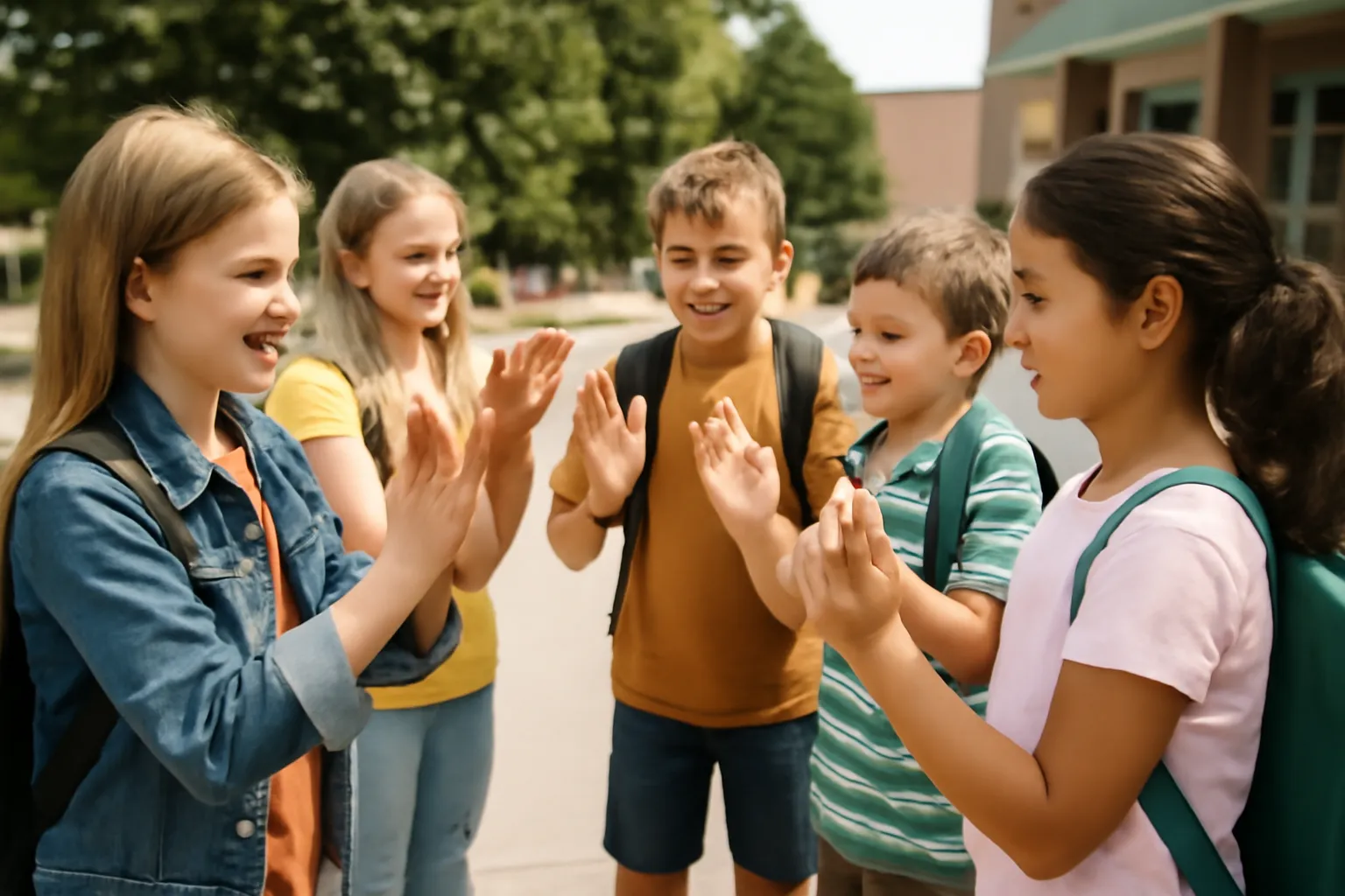 Elementary school students at the same time