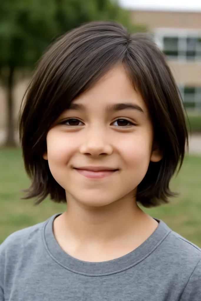 Elementary school student layered cut short hair