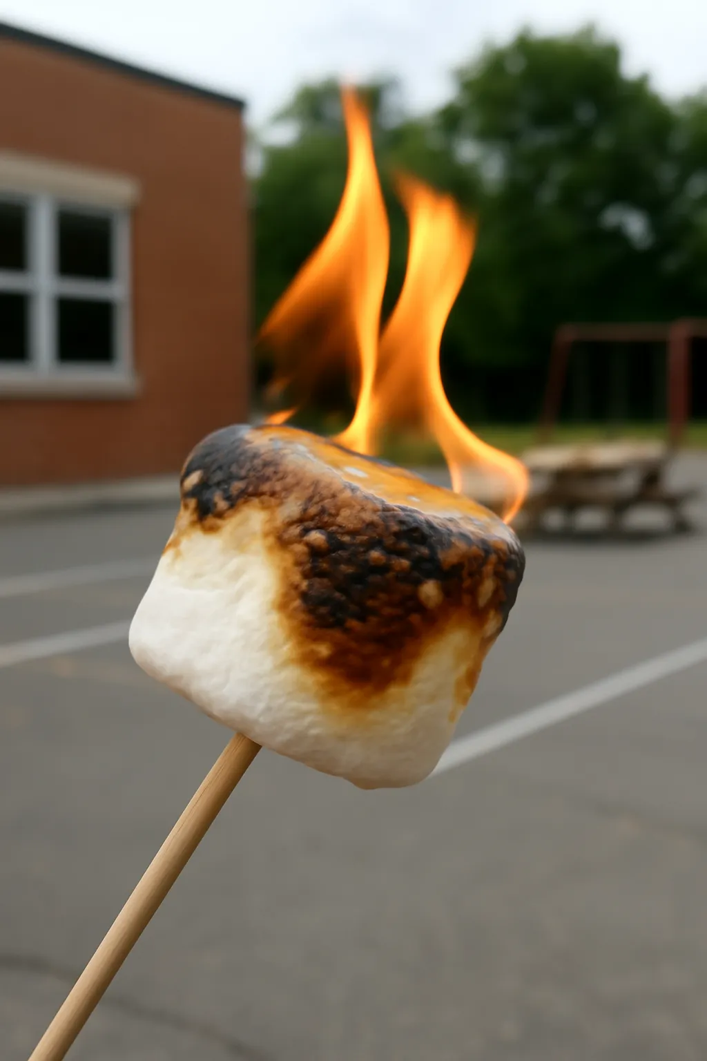 Burning elementary school marshmallow