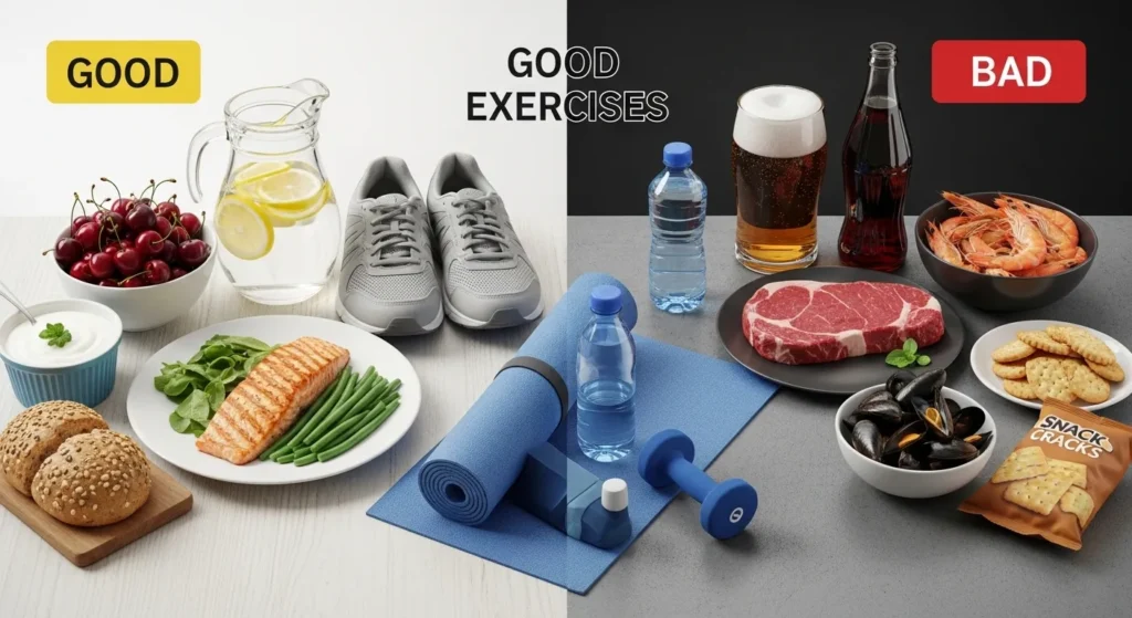 통풍 환자에게 좋은 또는 나쁜 음식, 좋은 운동은 무엇인가요?